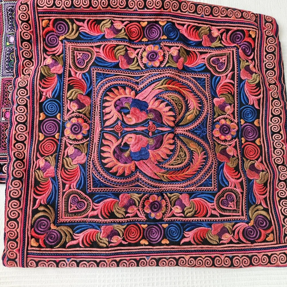 2pc Boho Embroidered Throw Pillow Shams Square Black‎ Multicolor